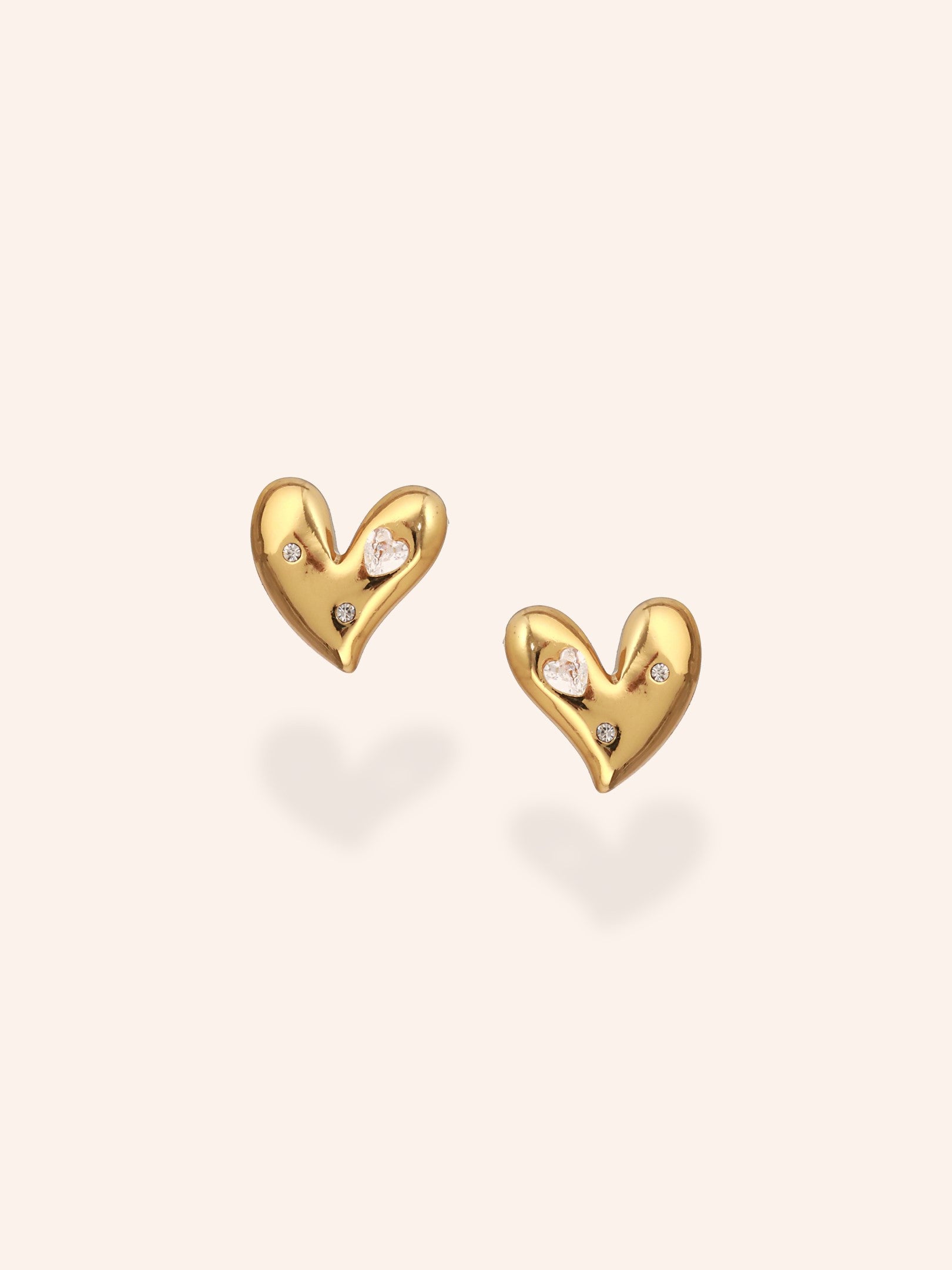 Gold Heart Studs-18K Gold Plated