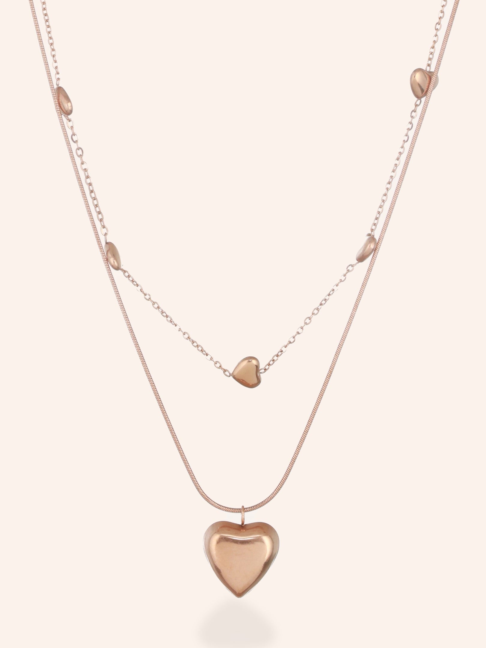 Rose Gold Heart Stack Necklace-18K Gold Plated