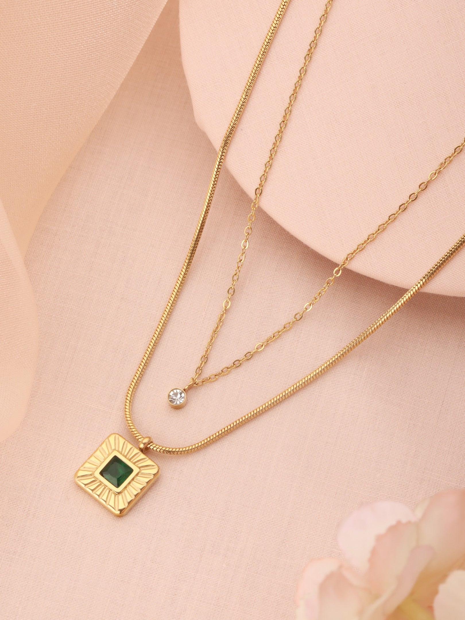 Emerald Radiance Necklace - 18K Gold Plated