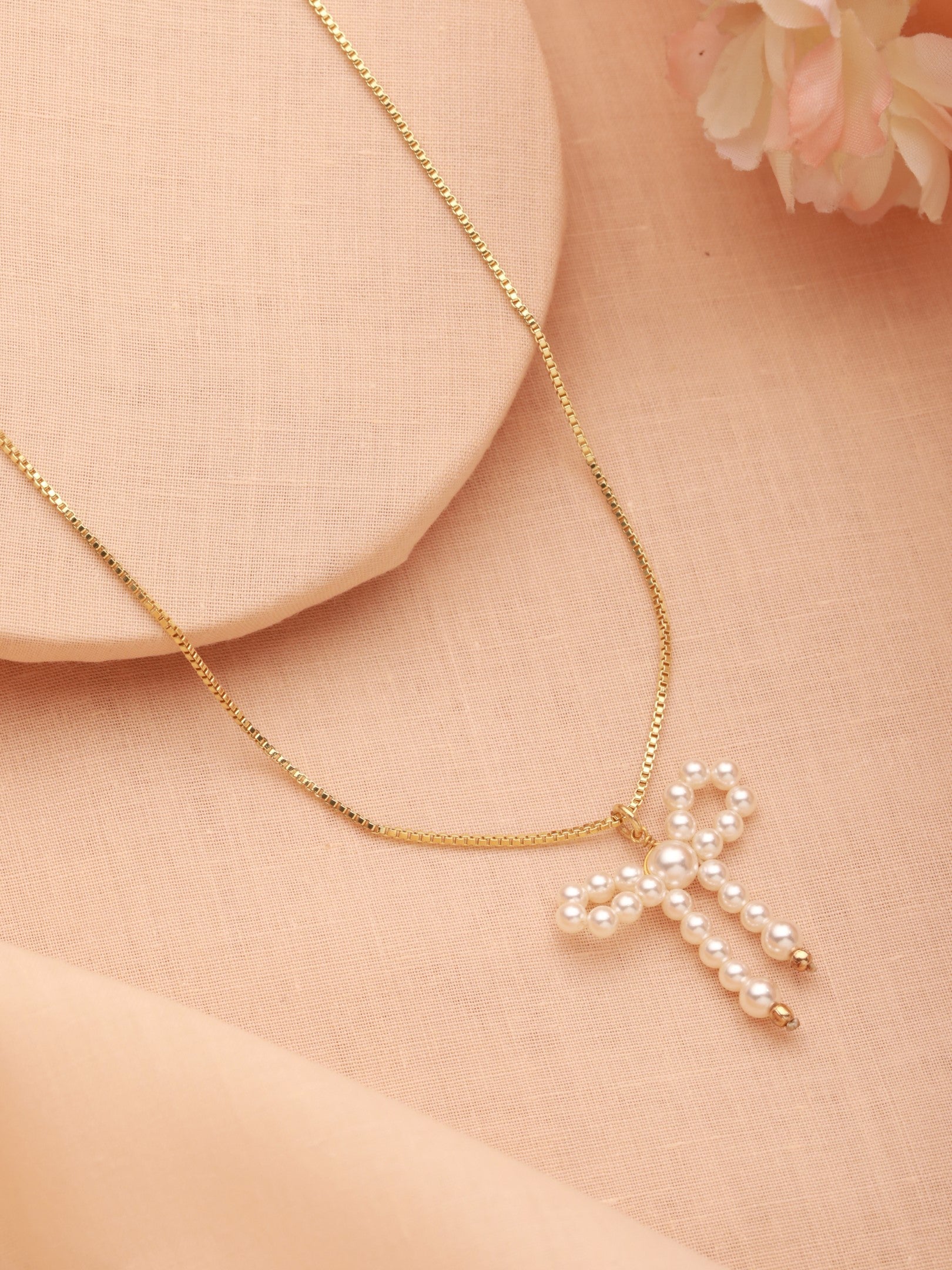 Pearl Bow Necklace-18K Gold Plated