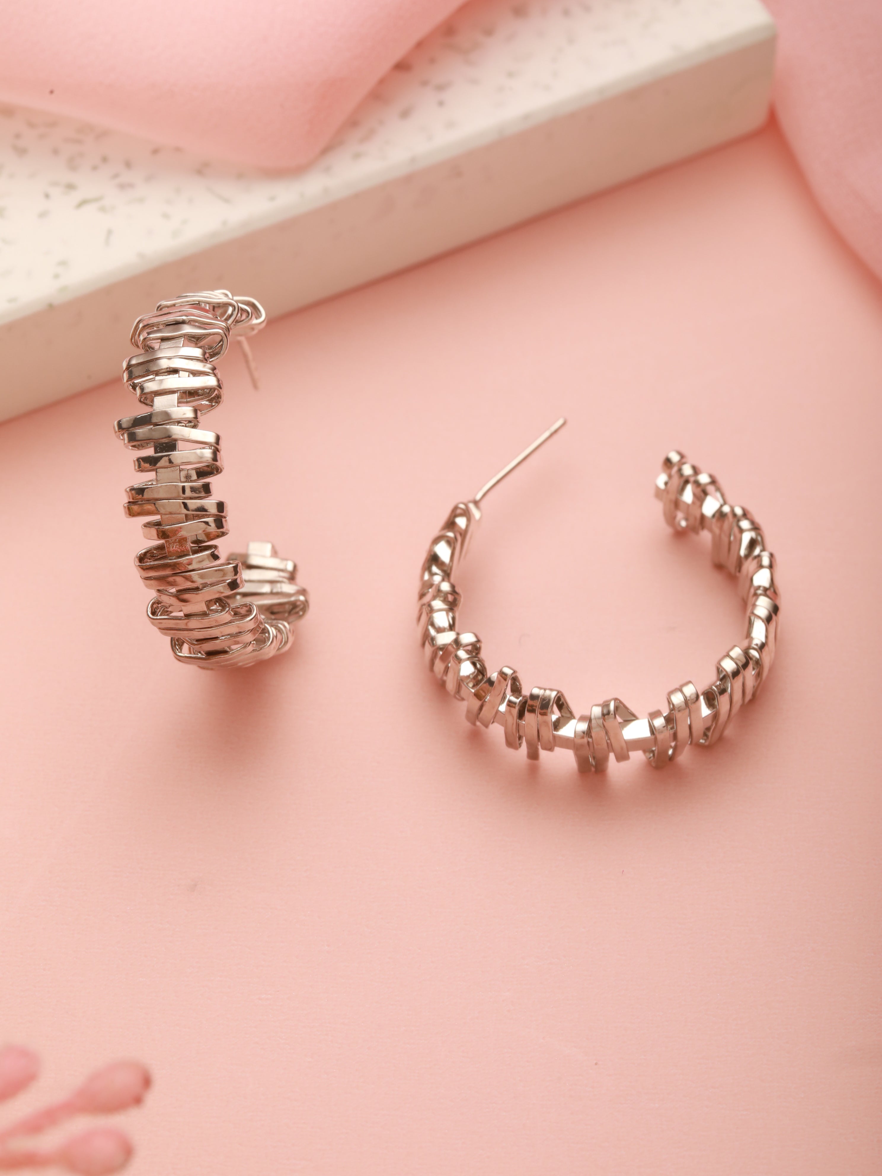 Twisted Silver Hoop Earrings-18K Gold Plated