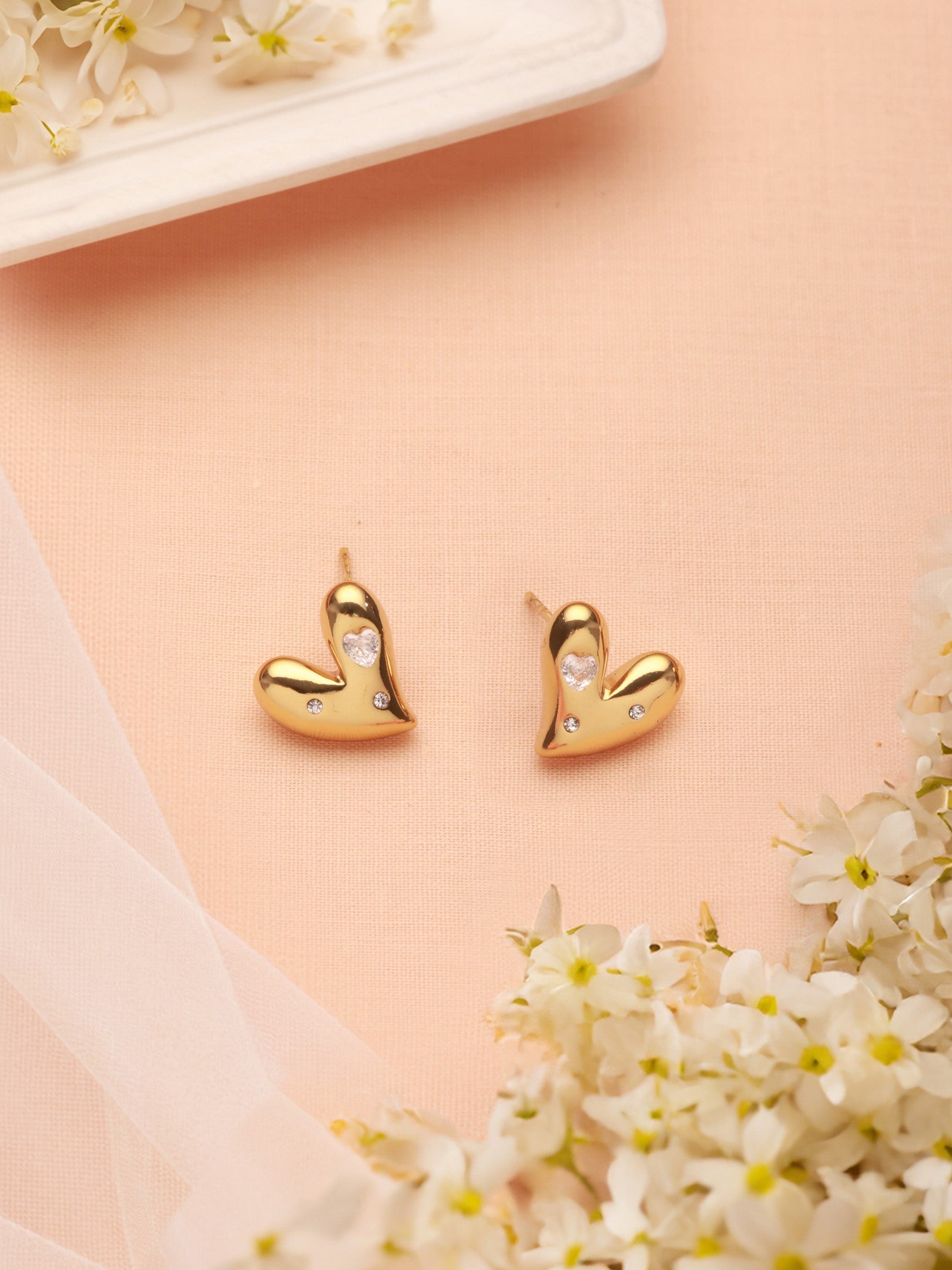 Gold Heart Studs-18K Gold Plated