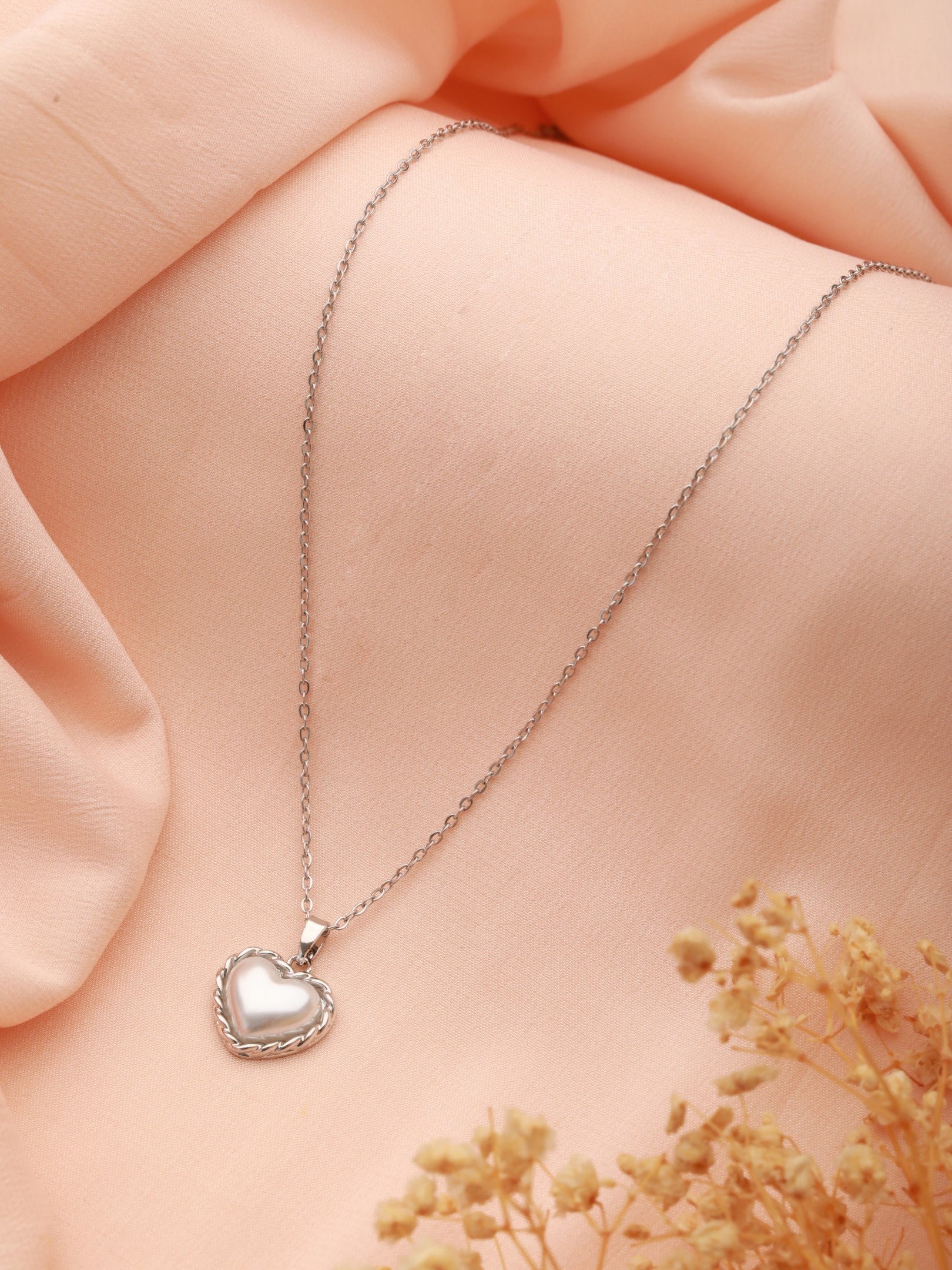 Pearl Heart Charm Necklace-18K Gold Plated